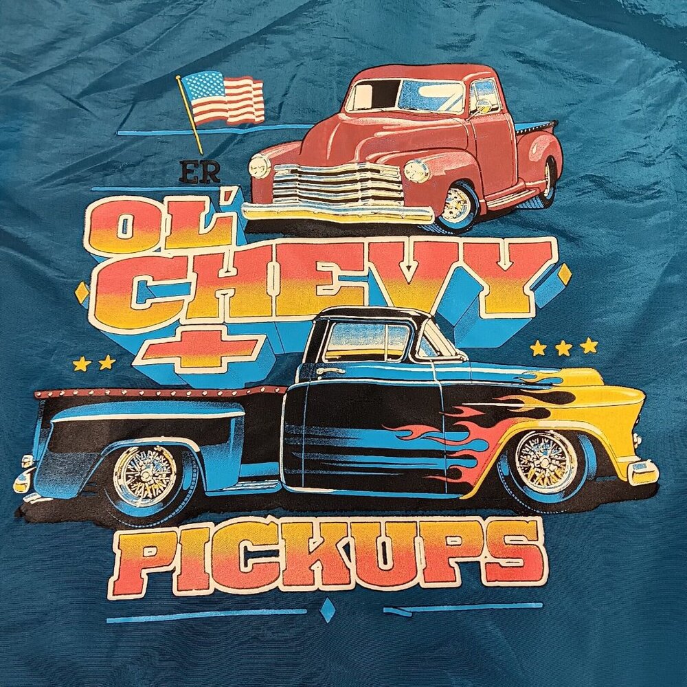 Surf Style Windbreaker Jacket 1 Size Myrtle Beach Chevy Pickup Blue Vintage Zip - Picture 2 of 14